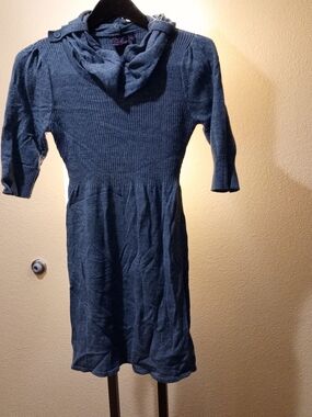 take out Ribbed Hooded Midi Dress in Denim Blue